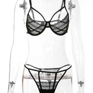 Black Three-point Hollow Underwear Set